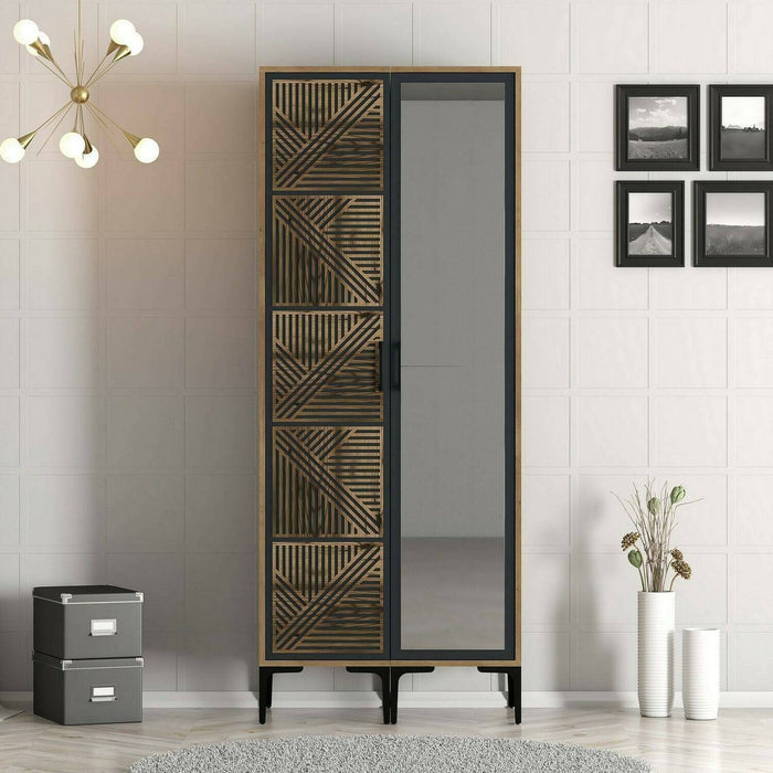 Guardaroba 2 ante Ramallah, Mobile camera da letto, Cabina armadio portabiti, Armadio appendiabiti, 80x201h48 cm, Noce e Antracite