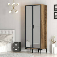 Guardaroba 2 ante Bagnone, Mobile camera da letto, Cabina armadio portabiti, Armadio appendiabiti, 80x201h48 cm, Noce e Antracite