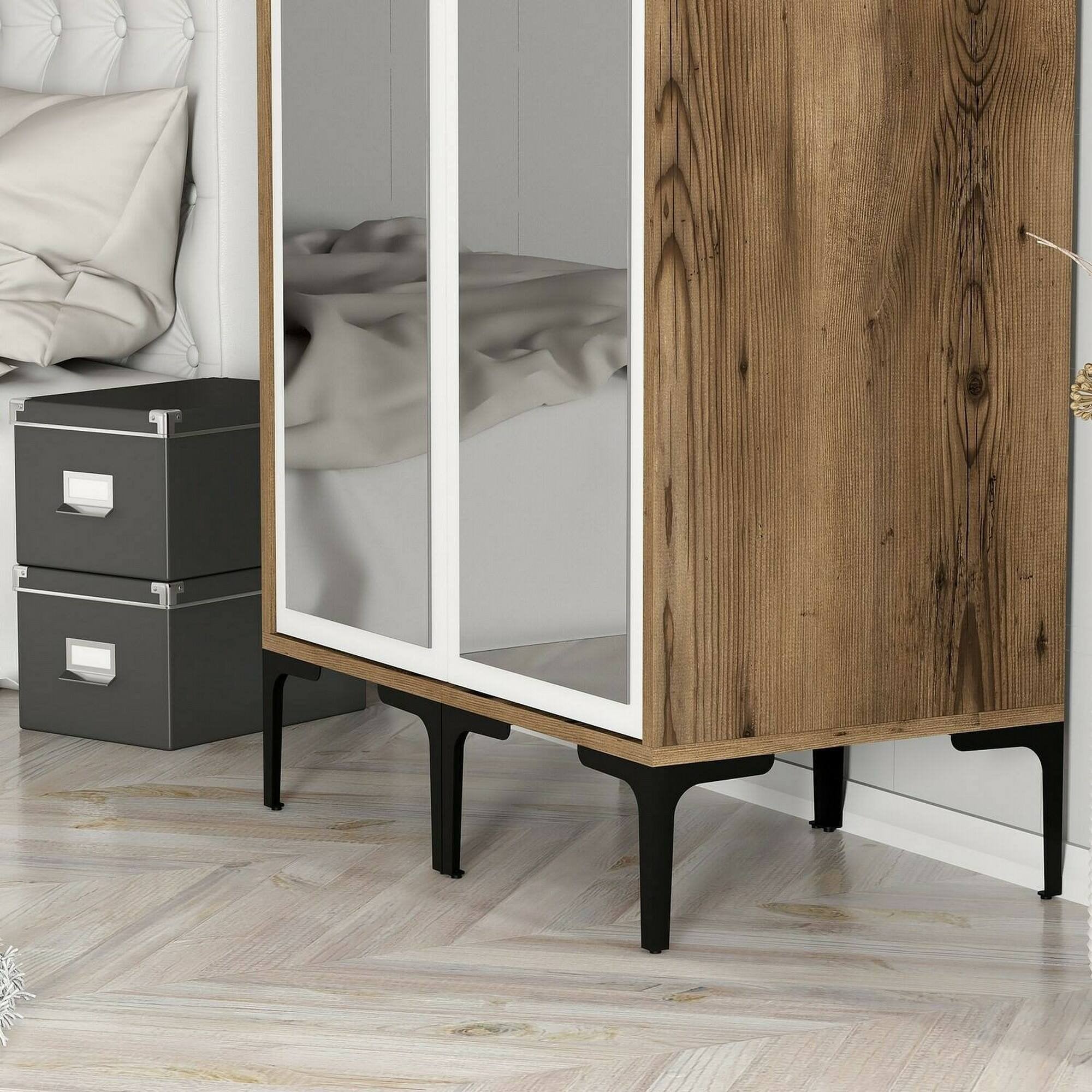 Guardaroba 2 ante Bagnone, Mobile camera da letto, Cabina armadio portabiti, Armadio appendiabiti, 80x201h48 cm, Noce e Bianco