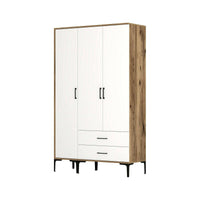 Guardaroba 3 ante Phyan, Mobile camera da letto, Cabina armadio portabiti, Armadio appendiabiti, 120x201h48 cm, Noce e Bianco