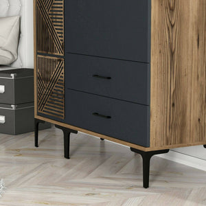 Guardaroba 3 ante Awty, Mobile camera da letto, Cabina armadio portabiti, Armadio appendiabiti, 120x48h201 cm, Noce e Antracite