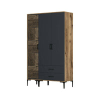 Guardaroba 3 ante Awty, Mobile camera da letto, Cabina armadio portabiti, Armadio appendiabiti, 120x48h201 cm, Noce e Antracite