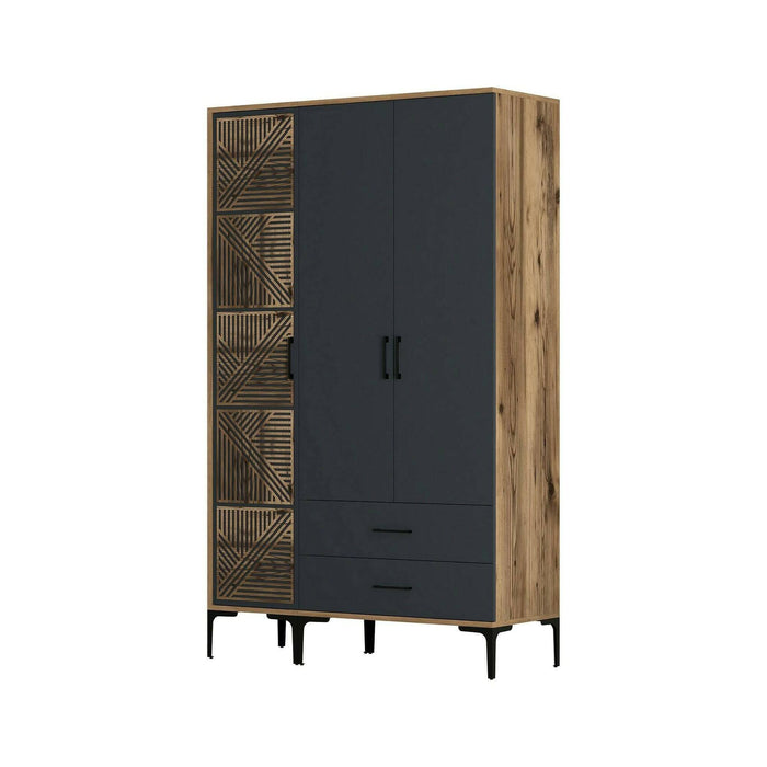 Guardaroba 3 ante Awty, Mobile camera da letto, Cabina armadio portabiti, Armadio appendiabiti, 120x48h201 cm, Noce e Antracite