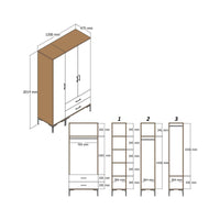 Guardaroba 3 ante Awty, Mobile camera da letto, Cabina armadio portabiti, Armadio appendiabiti, 120x48h201 cm, Noce e Bianco