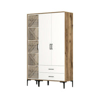 Guardaroba 3 ante Awty, Mobile camera da letto, Cabina armadio portabiti, Armadio appendiabiti, 120x48h201 cm, Noce e Bianco