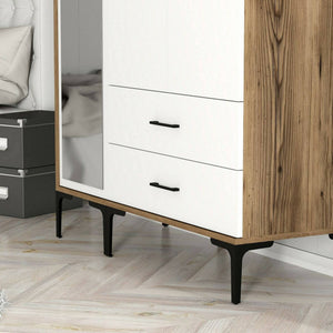 Guardaroba 3 ante Petroleuse, Mobile camera da letto, Cabina armadio portabiti, Armadio appendiabiti, 120x201h48 cm, Noce e Bianco