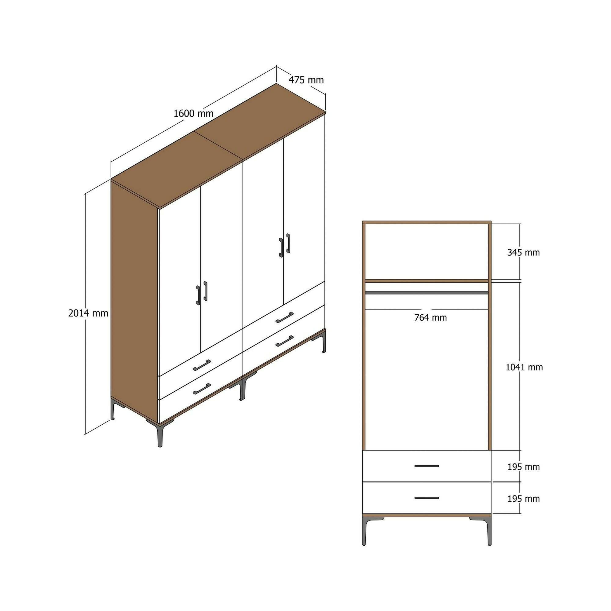 Guardaroba grande Katrin, Mobile camera da letto, Cabina armadio portabiti, Armadio appendiabiti, 160x201h48 cm, Noce e Antracite