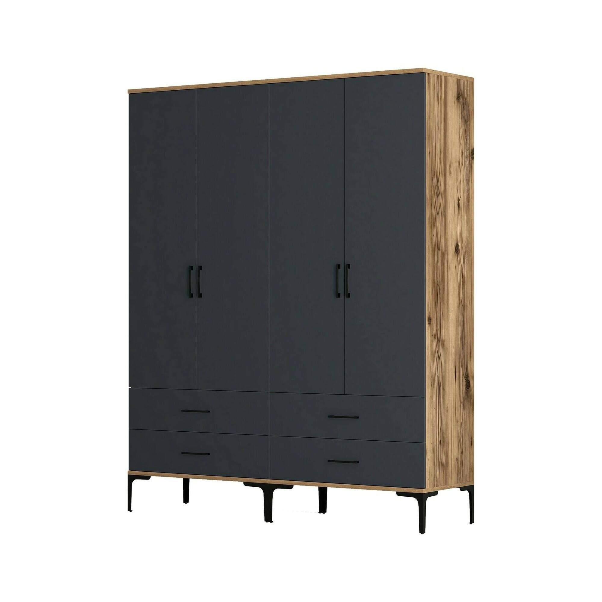 Guardaroba grande Katrin, Mobile camera da letto, Cabina armadio portabiti, Armadio appendiabiti, 160x201h48 cm, Noce e Antracite
