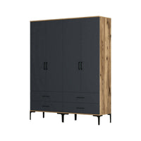 Guardaroba grande Katrin, Mobile camera da letto, Cabina armadio portabiti, Armadio appendiabiti, 160x201h48 cm, Noce e Antracite