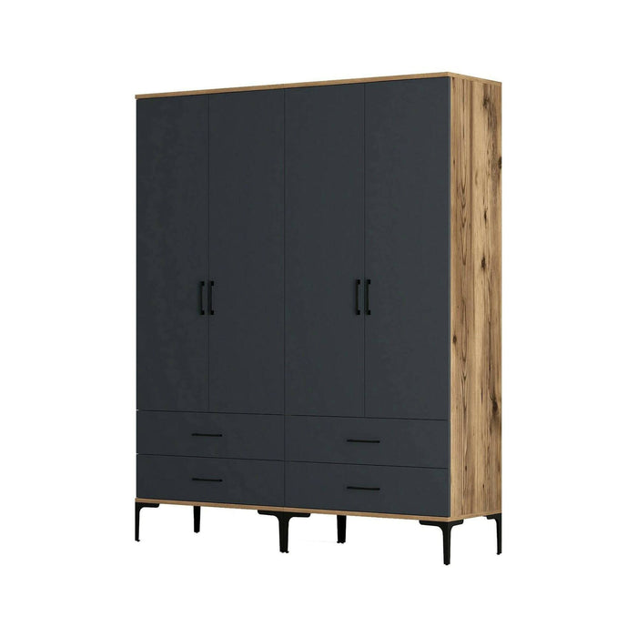 Guardaroba grande Katrin, Mobile camera da letto, Cabina armadio portabiti, Armadio appendiabiti, 160x201h48 cm, Noce e Antracite