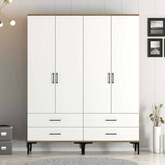 Guardaroba grande Katrin, Mobile camera da letto, Cabina armadio portabiti, Armadio appendiabiti, 160x201h48 cm, Noce e Bianco