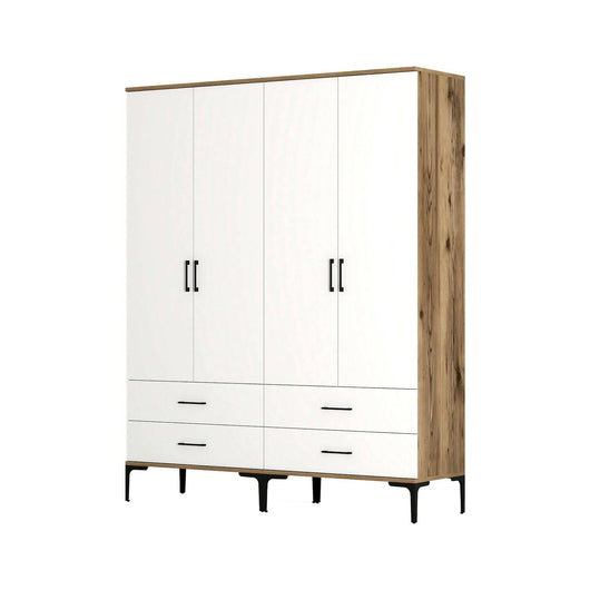 Guardaroba grande Katrin, Mobile camera da letto, Cabina armadio portabiti, Armadio appendiabiti, 160x201h48 cm, Noce e Bianco