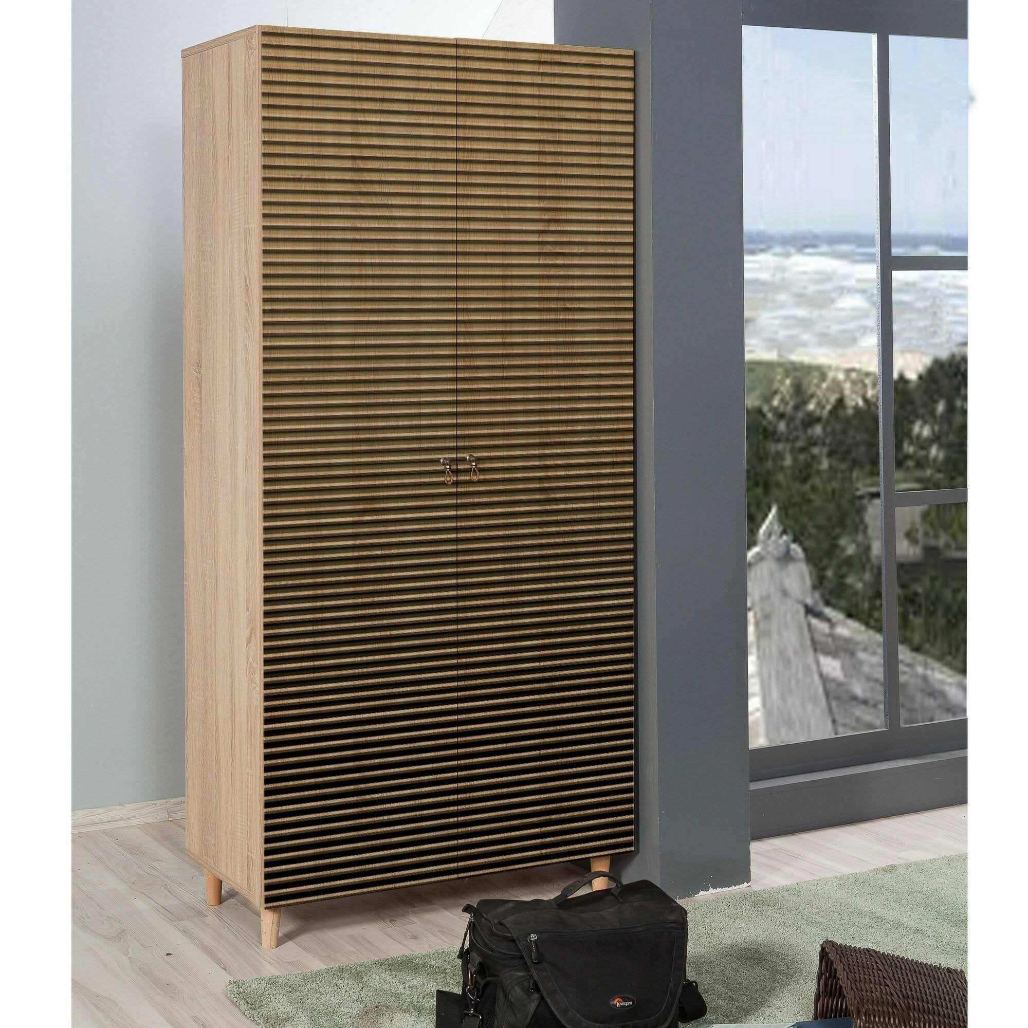 Guardaroba 2 ante Astilbe, Mobile camera da letto, Cabina armadio portabiti, Armadio appendiabiti, 90x52h192 cm, Quercia