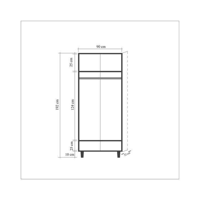 Guardaroba 2 ante Astilbe, Mobile camera da letto, Cabina armadio portabiti, Armadio appendiabiti, 90x52h192 cm, Quercia