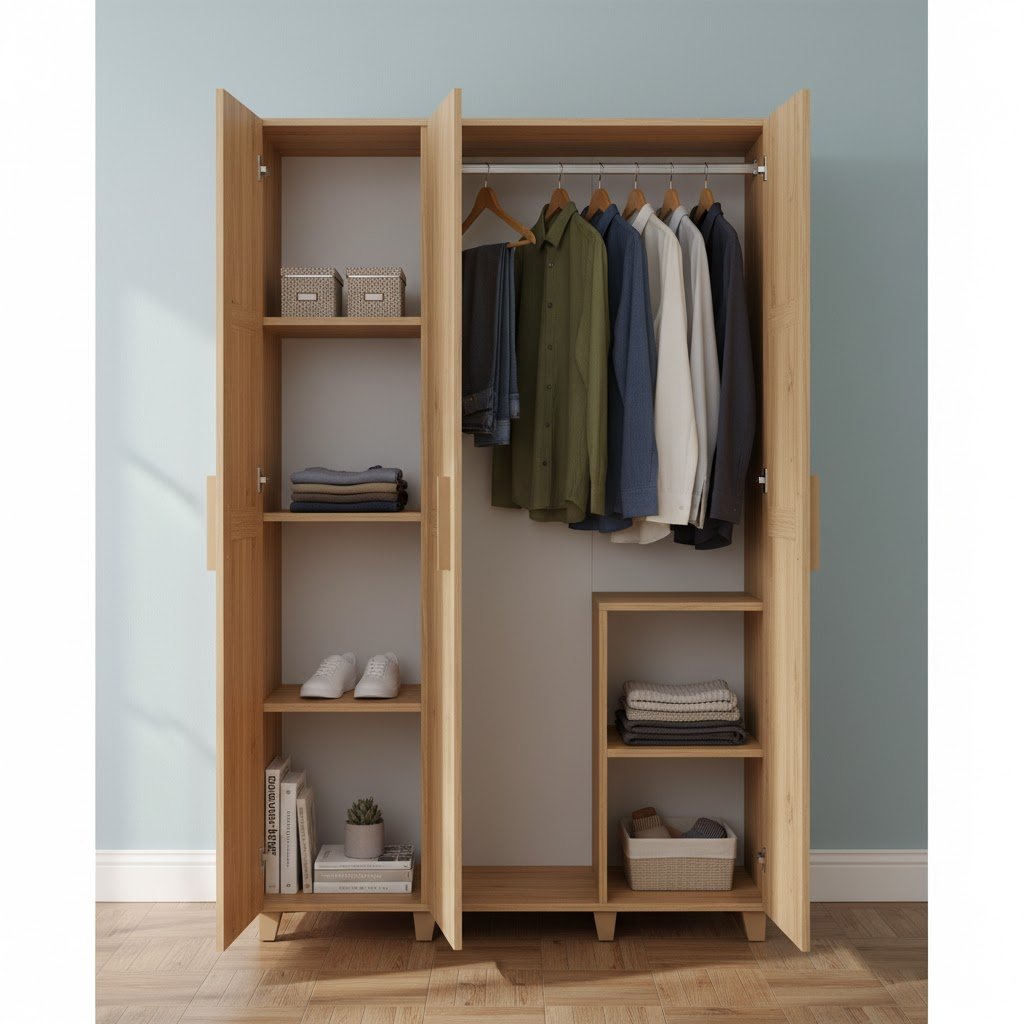 Guardaroba 3 ante Nella, Mobile camera da letto, Cabina armadio portabiti, Armadio appendiabiti, 120x48h189 cm, Quercia