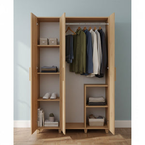 Guardaroba 3 ante Nella, Mobile camera da letto, Cabina armadio portabiti, Armadio appendiabiti, 120x48h189 cm, Quercia