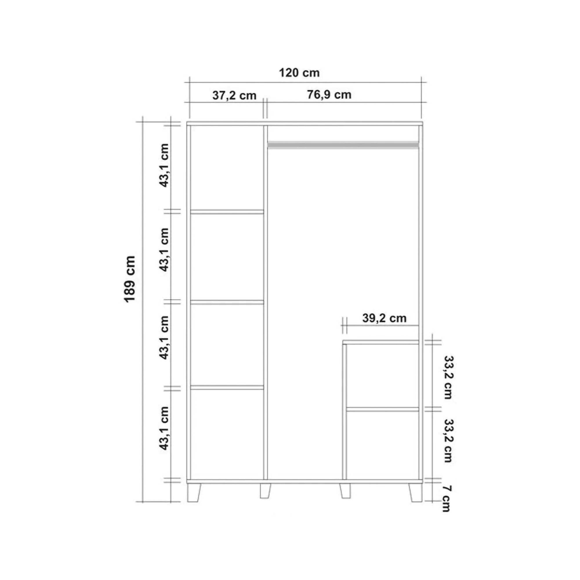Guardaroba 3 ante Nella, Mobile camera da letto, Cabina armadio portabiti, Armadio appendiabiti, 120x48h189 cm, Quercia