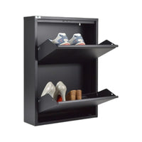 Scarpiera Igina, Mobile portascarpe in metallo, Armadio da ingresso multiuso, Mobiletto per calzature, 50x15h71 cm, Nero