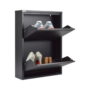 Scarpiera Igina, Mobile portascarpe in metallo, Armadio da ingresso multiuso, Mobiletto per calzature, 50x15h71 cm, Nero