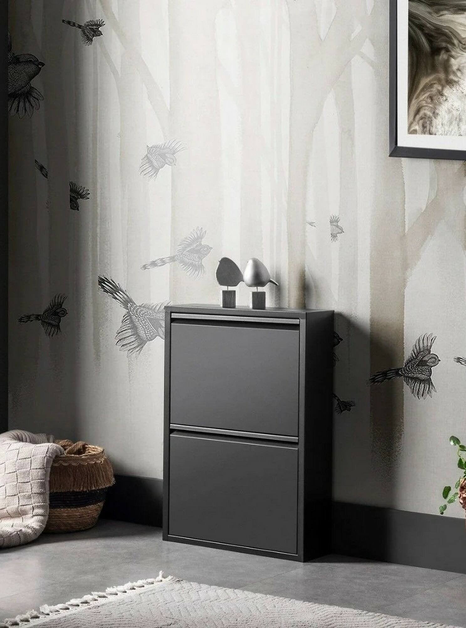 Scarpiera Igina, Mobile portascarpe in metallo, Armadio da ingresso multiuso, Mobiletto per calzature, 50x15h71 cm, Nero