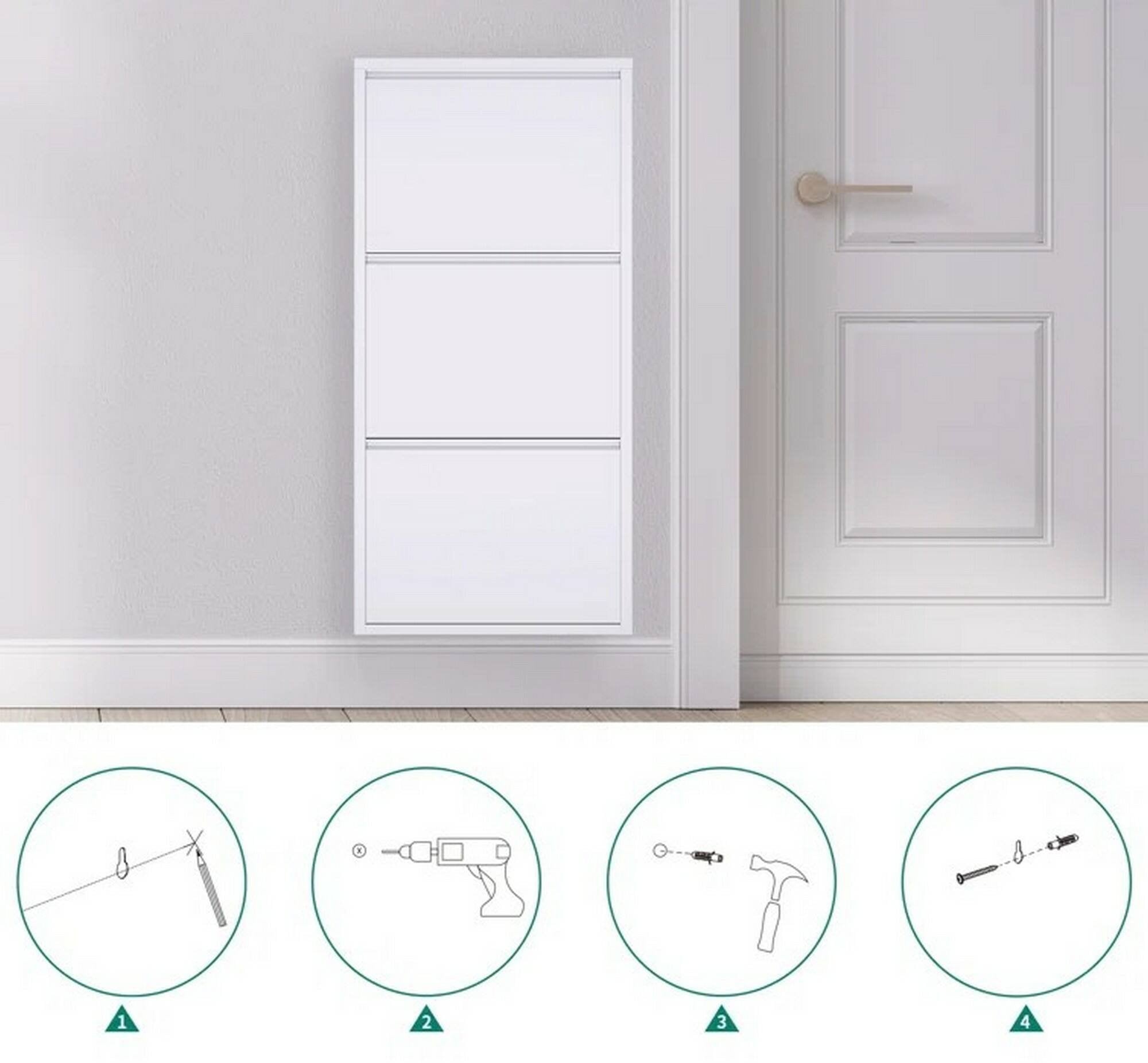 Scarpiera Aspro, Portascarpe con ante a ribalta da ingresso in metallo, Scarpiera moderna lineare di color bianco, Cm 50x15h103, a 3 Ante