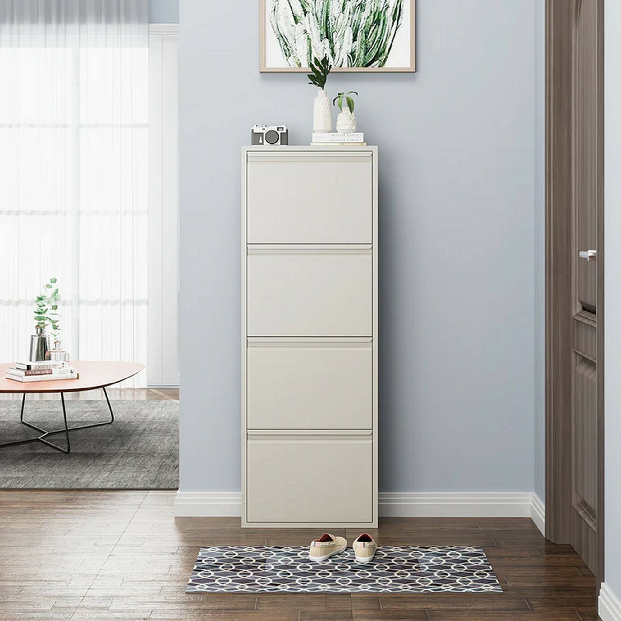 Scarpiera Axe, Mobile portascarpe in metallo, Armadio da ingresso multiuso, Mobiletto per calzature, 50x15h138 cm, Bianco