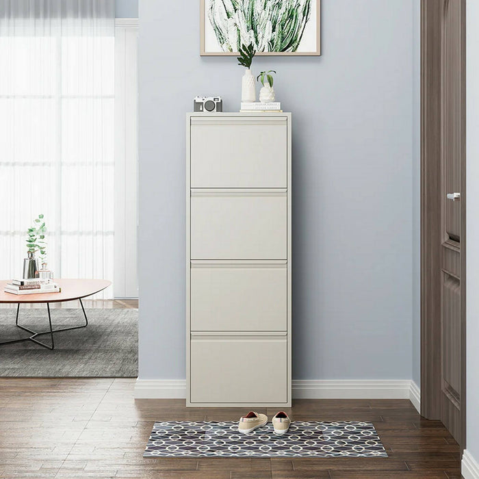 Scarpiera Axe, Mobile portascarpe in metallo, Armadio da ingresso multiuso, Mobiletto per calzature, 50x15h138 cm, Bianco