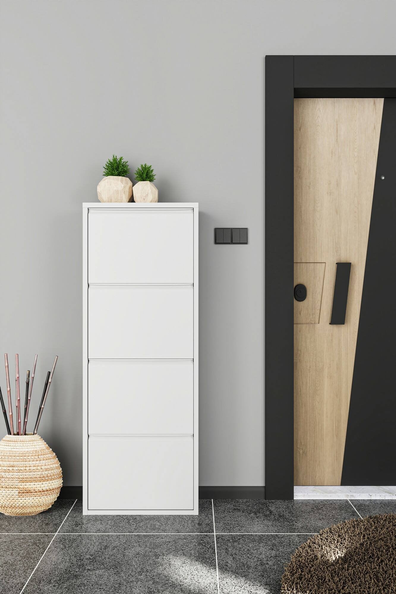 Scarpiera Axe, Mobile portascarpe in metallo, Armadio da ingresso multiuso, Mobiletto per calzature, 50x15h138 cm, Bianco