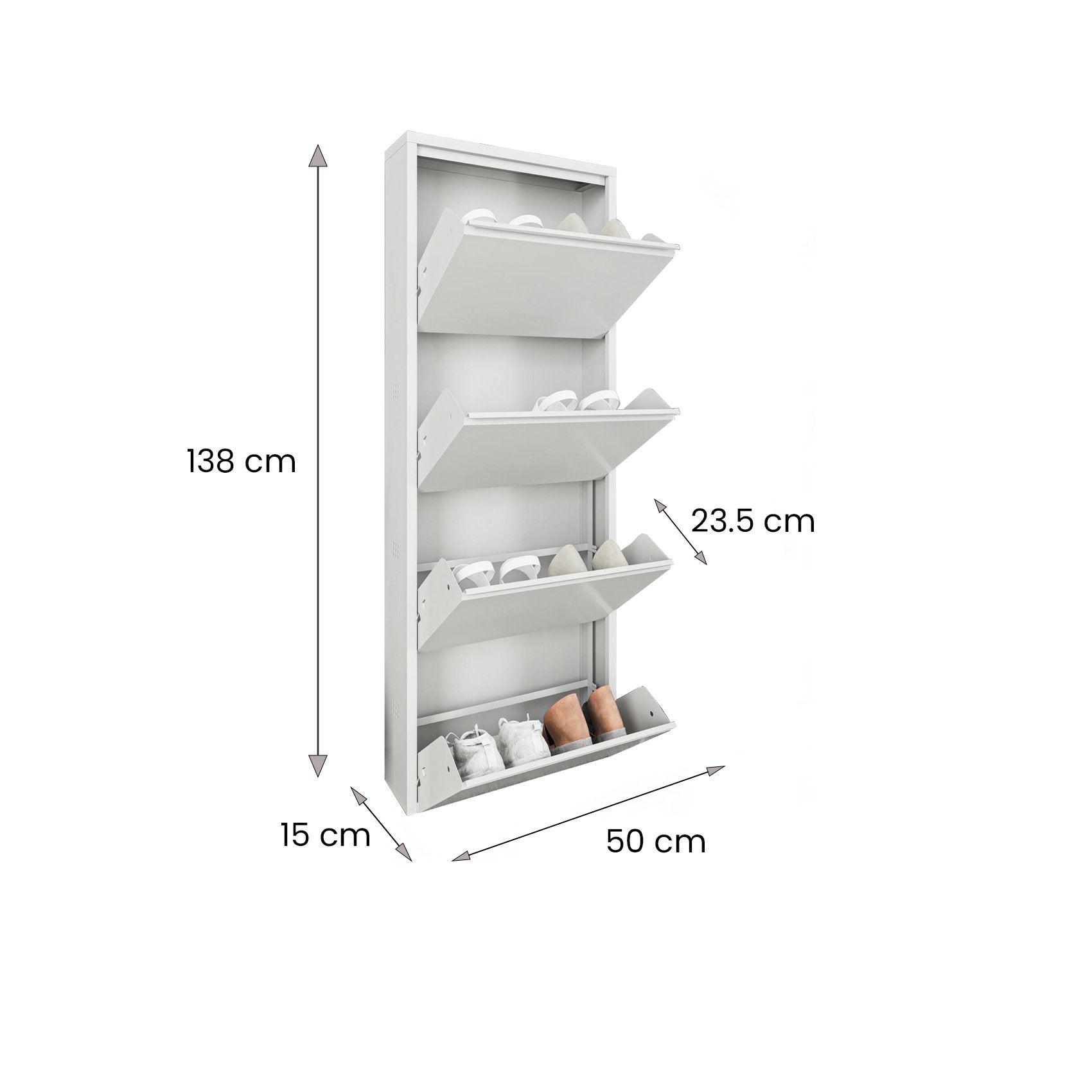 Scarpiera Axe, Mobile portascarpe in metallo, Armadio da ingresso multiuso, Mobiletto per calzature, 50x15h138 cm, Bianco
