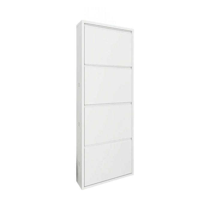 Scarpiera Axe, Mobile portascarpe in metallo, Armadio da ingresso multiuso, Mobiletto per calzature, 50x15h138 cm, Bianco