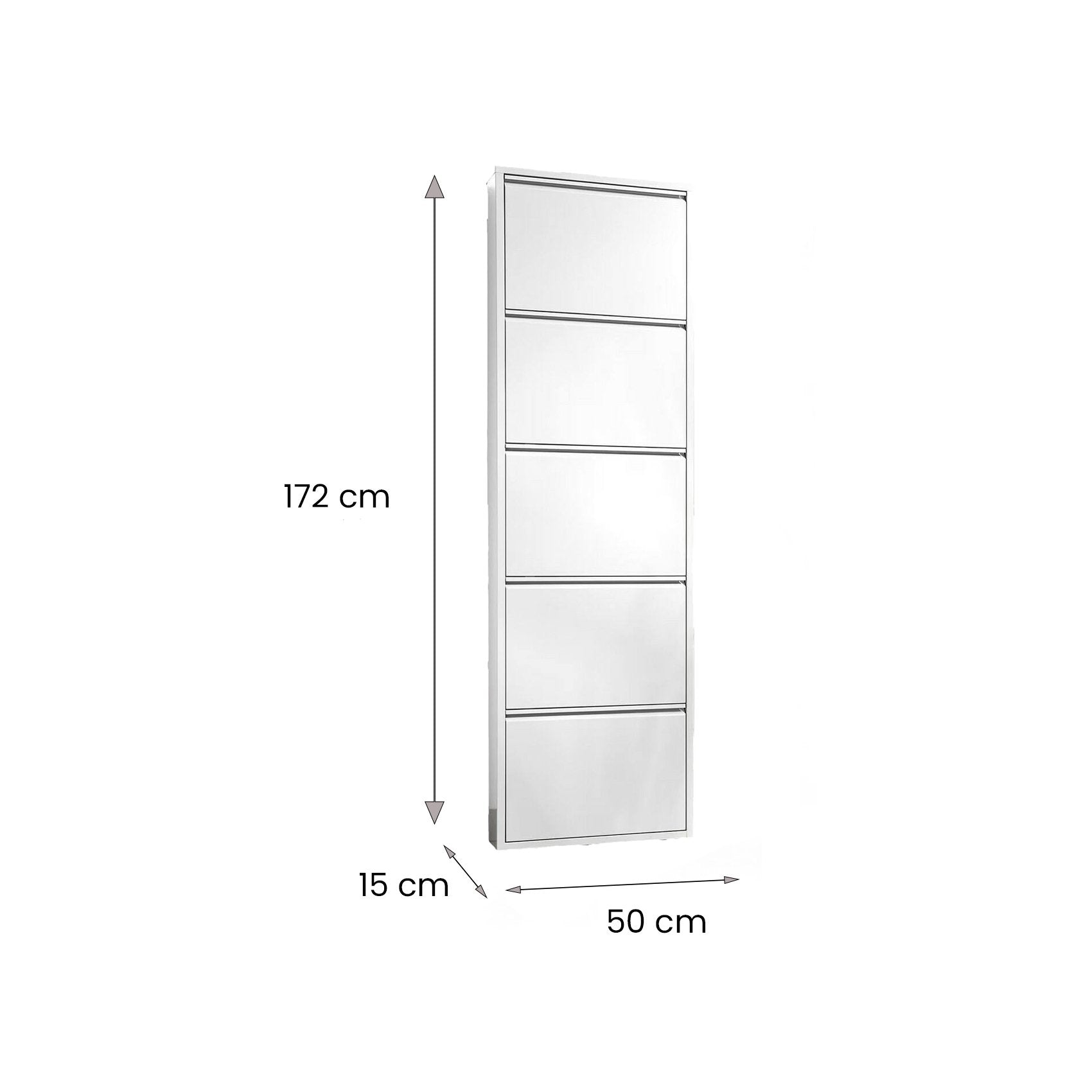 Scarpiera Aspro, Portascarpe con ante a ribalta da ingresso in metallo, Scarpiera moderna lineare di color bianco, Cm 50x15h169, a 5 Ante