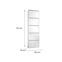 Scarpiera Aspro, Portascarpe con ante a ribalta da ingresso in metallo, Scarpiera moderna lineare di color bianco, Cm 50x15h169, a 5 Ante