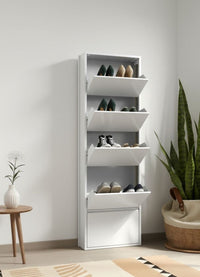 Scarpiera Aspro, Portascarpe con ante a ribalta da ingresso in metallo, Scarpiera moderna lineare di color bianco, Cm 50x15h169, a 5 Ante