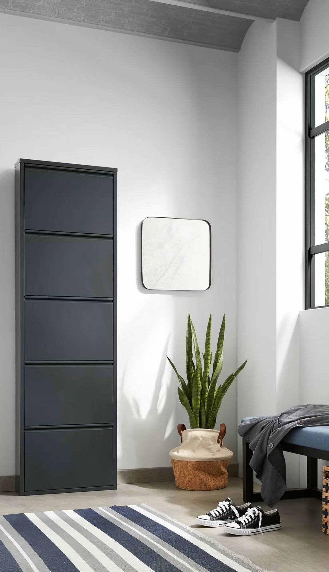 Scarpiera Afrend, Mobile portascarpe in metallo, Armadio da ingresso multiuso, Mobiletto per calzature, 50x15h172 cm, Nero