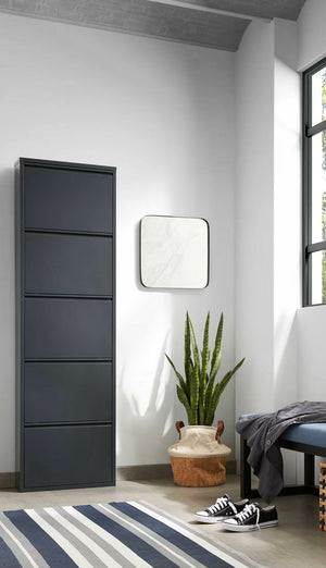 Scarpiera Afrend, Mobile portascarpe in metallo, Armadio da ingresso multiuso, Mobiletto per calzature, 50x15h172 cm, Nero