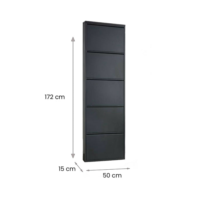 Scarpiera Afrend, Mobile portascarpe in metallo, Armadio da ingresso multiuso, Mobiletto per calzature, 50x15h172 cm, Nero