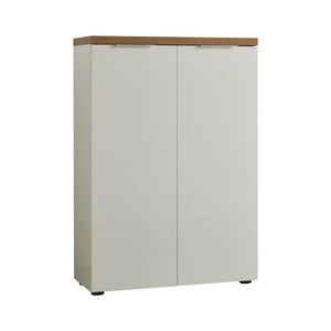 Scarpiera Dublino, Mobile portascarpe, Armadio da ingresso multiuso, Mobiletto per calzature, Made in Italy, 80x34h115 cm, Bianco lucido e Rovere
