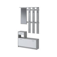 Mobile da ingresso Dazio, Entratina moderna con specchiera, Mobile con scarpiera, Mobile svuotatasche, Cm 100x25h180, Bianco e Cemento