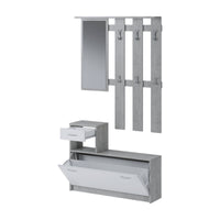 Mobile da ingresso Dazio, Entratina moderna con specchiera, Mobile con scarpiera, Mobile svuotatasche, Cm 100x25h180, Bianco e Cemento