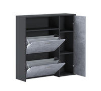 Scarpiera Dpinn, Portascarpe da ingresso con ripiani, Armadietto moderno multiuso a 3 ante, Made in Italy, Cm 91x27h94, Antracite e Cemento