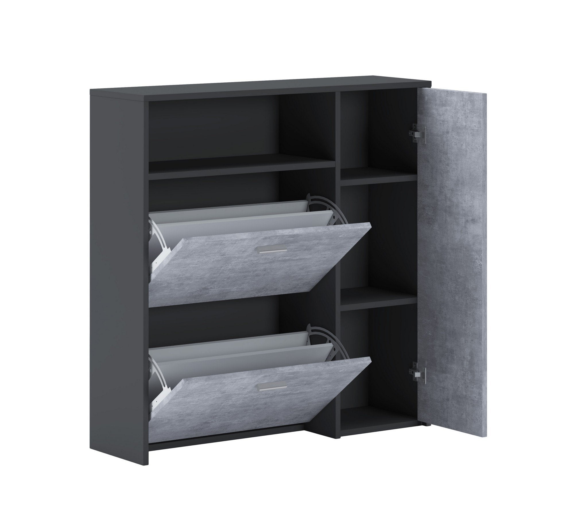 Scarpiera Dpinn, Portascarpe da ingresso con ripiani, Armadietto moderno multiuso a 3 ante, Made in Italy, Cm 91x27h94, Antracite e Cemento