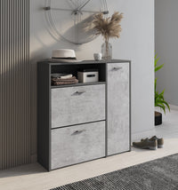 Scarpiera Dpinn, Portascarpe da ingresso con ripiani, Armadietto moderno multiuso a 3 ante, Made in Italy, Cm 91x27h94, Antracite e Cemento