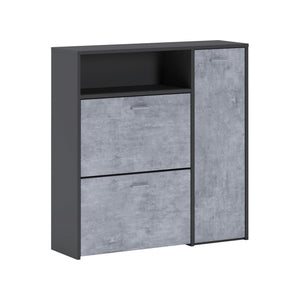 Scarpiera Dpinn, Portascarpe da ingresso con ripiani, Armadietto moderno multiuso a 3 ante, Made in Italy, Cm 91x27h94, Antracite e Cemento