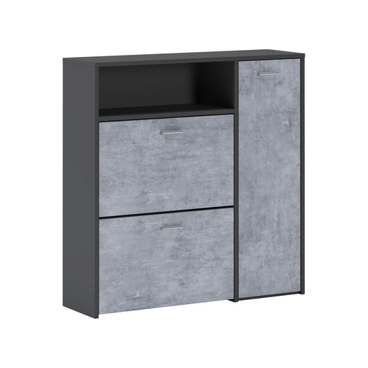 Scarpiera Dpinn, Portascarpe da ingresso con ripiani, Armadietto moderno multiuso a 3 ante, Made in Italy, Cm 91x27h94, Antracite e Cemento