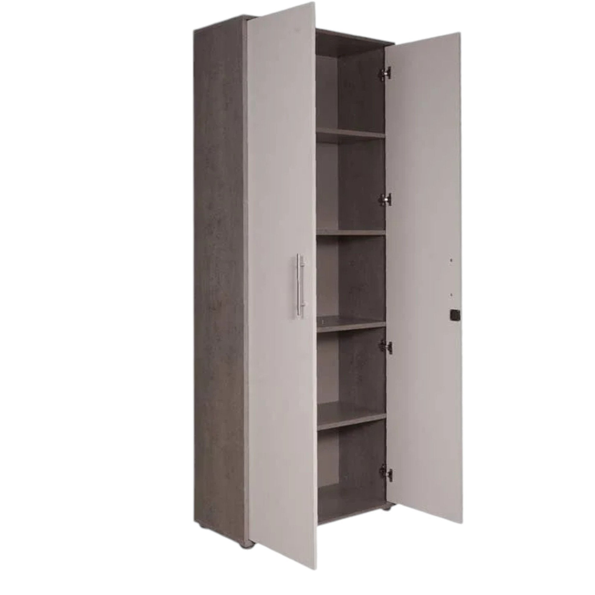 Armadio multiuso Dpazzin, Mobile ausiliario con ripiani, Armadio lineare, Guardaroba Portascarpe, portaoggetti, Bianco e Cemento, cm 79x34h188