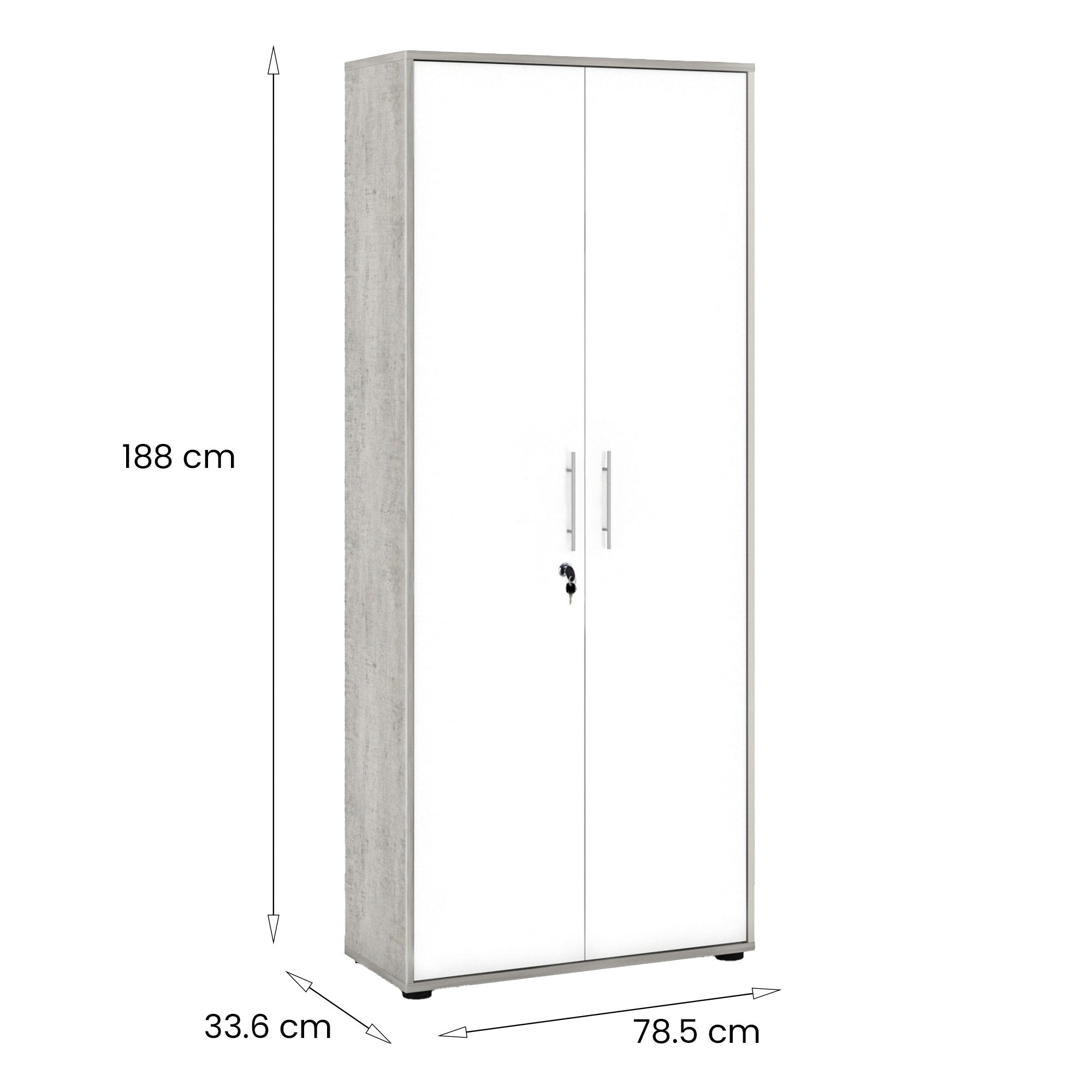 Armadio multiuso Dpazzin, Mobile ausiliario con ripiani, Armadio lineare, Guardaroba Portascarpe, portaoggetti, Bianco e Cemento, cm 79x34h188