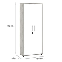 Armadio multiuso Dpazzin, Mobile ausiliario con ripiani, Armadio lineare, Guardaroba Portascarpe, portaoggetti, Bianco e Cemento, cm 79x34h188