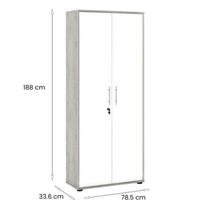 Armadio multiuso Dpazzin, Mobile ausiliario con ripiani, Armadio lineare, Guardaroba Portascarpe, portaoggetti, Bianco e Cemento, cm 79x34h188