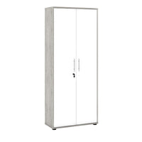 Armadio multiuso Dpazzin, Mobile ausiliario con ripiani, Armadio lineare, Guardaroba Portascarpe, portaoggetti, Bianco e Cemento, cm 79x34h188