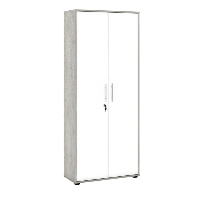 Armadio multiuso Dpazzin, Mobile ausiliario con ripiani, Armadio lineare, Guardaroba Portascarpe, portaoggetti, Bianco e Cemento, cm 79x34h188